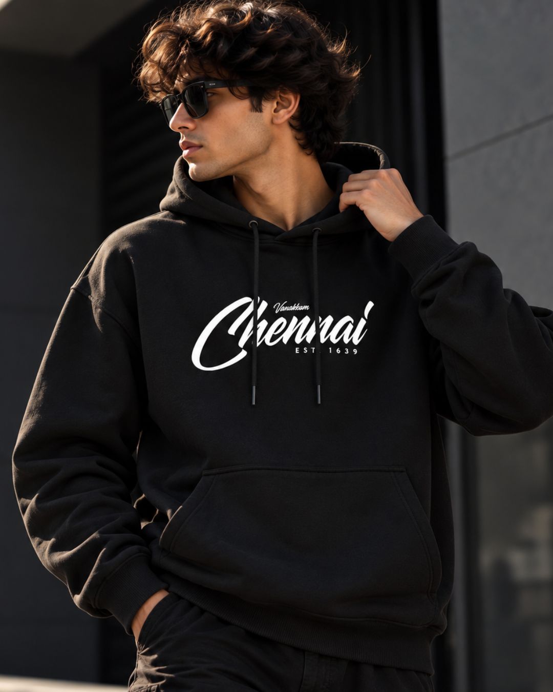 Vanakkam Chennai Black - ODD Oversized Heavyweight Hoodie