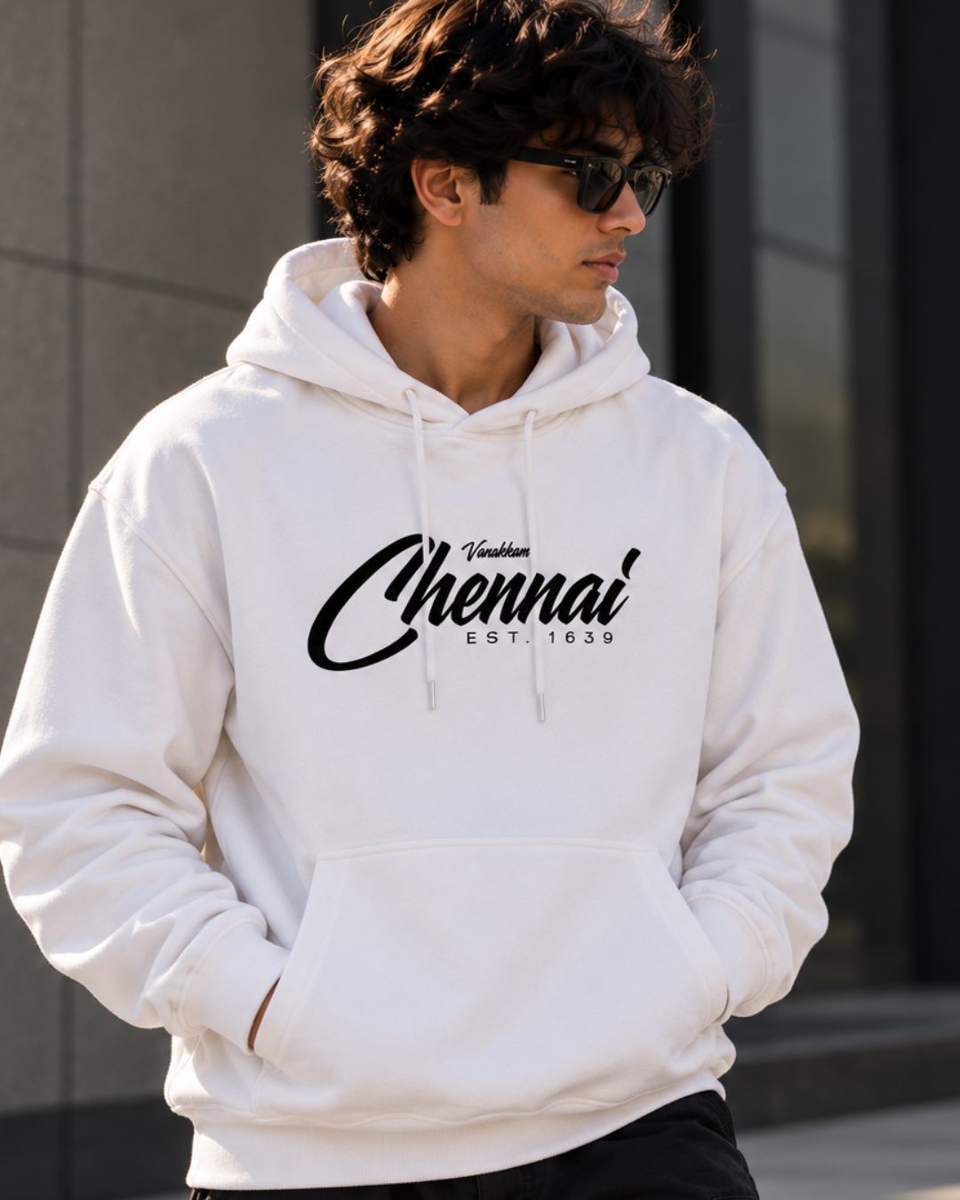 Vanakkam Chennai White - ODD Oversized Heavyweight Hoodie