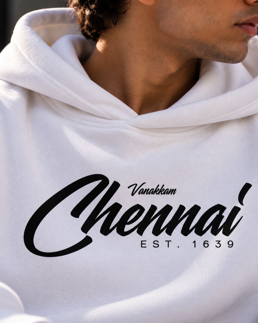 Vanakkam Chennai White - ODD Oversized Heavyweight Hoodie