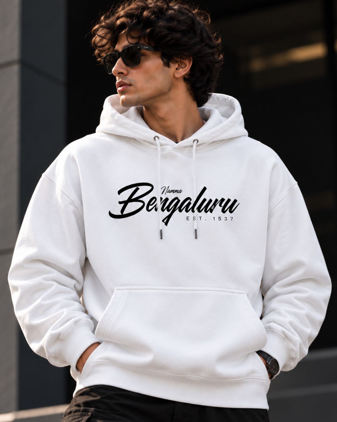 Namma Bengaluru White - ODD Oversized Heavyweight Hoodie
