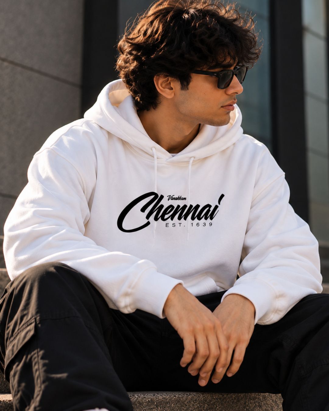 Vanakkam Chennai White - ODD Oversized Heavyweight Hoodie