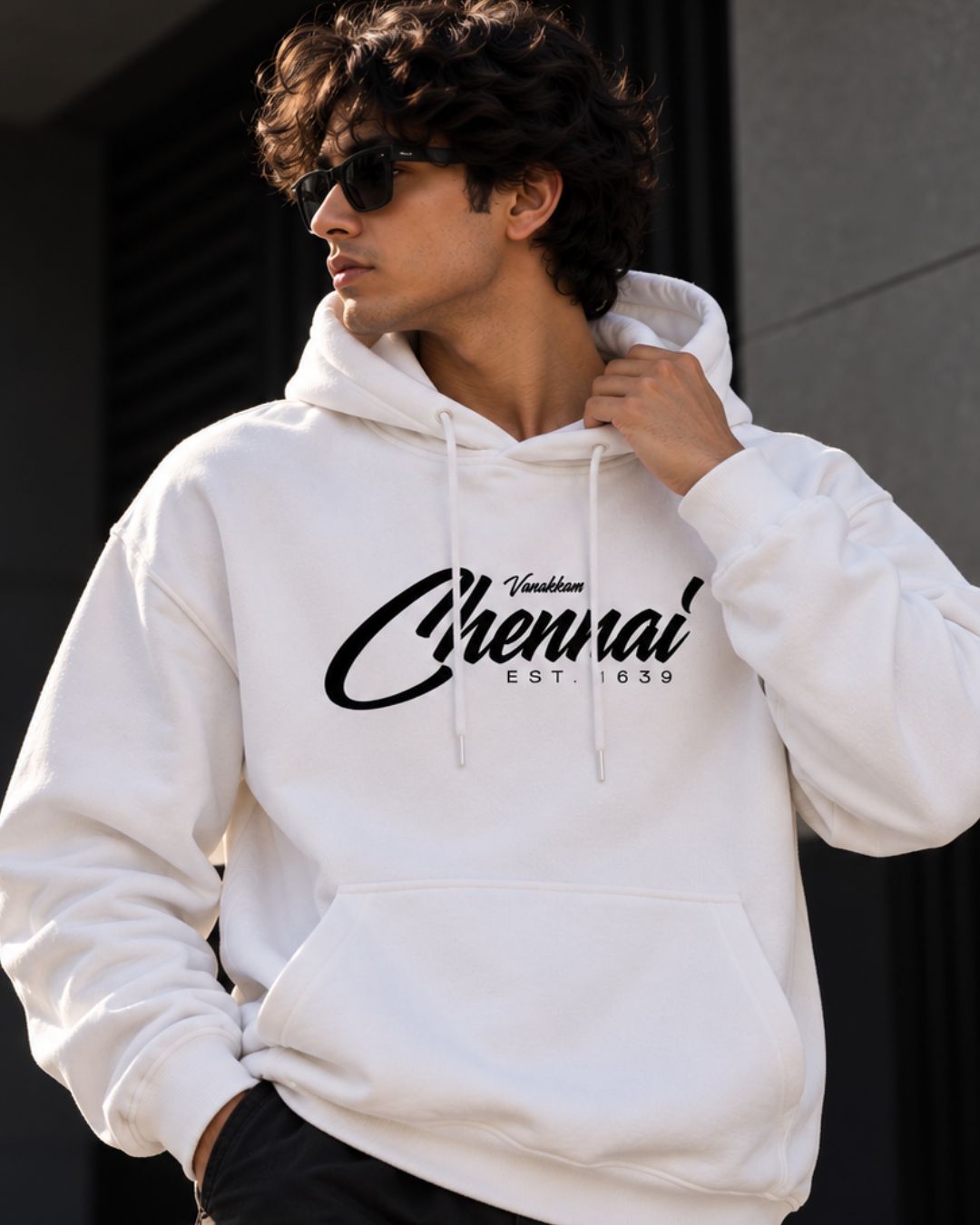 Vanakkam Chennai White - ODD Oversized Heavyweight Hoodie